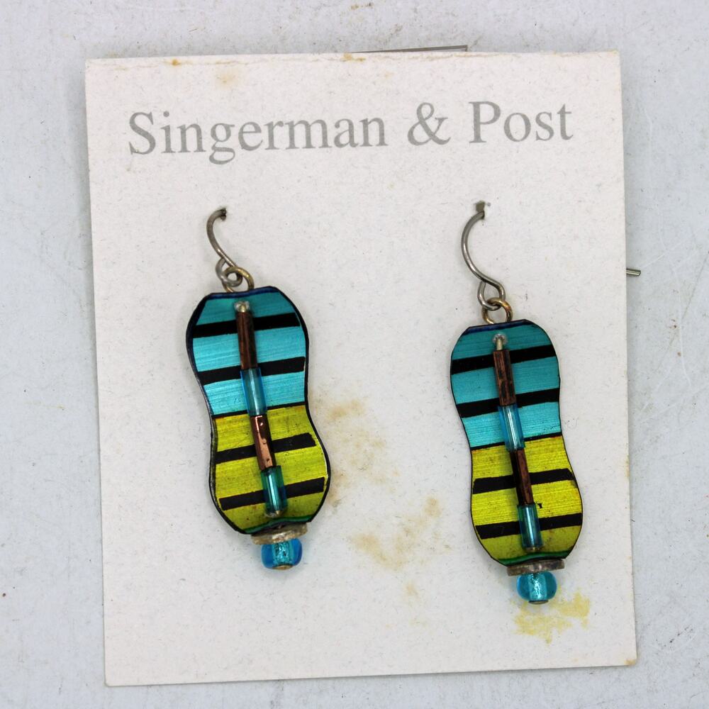 NOS Singerman and Post Blue and Green Vertical Line Earrings T83